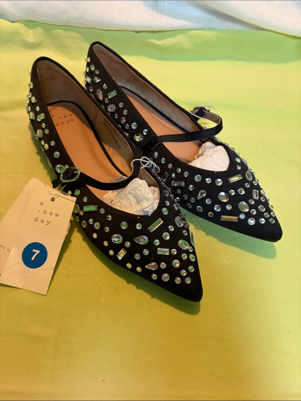 a new day Black Jeweled Pointed-Toe Mary Jane Flats